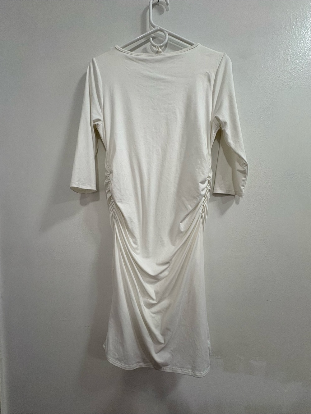 Pinkblush White V-Neck Ruched Midi Dress - Picture 2 of 7